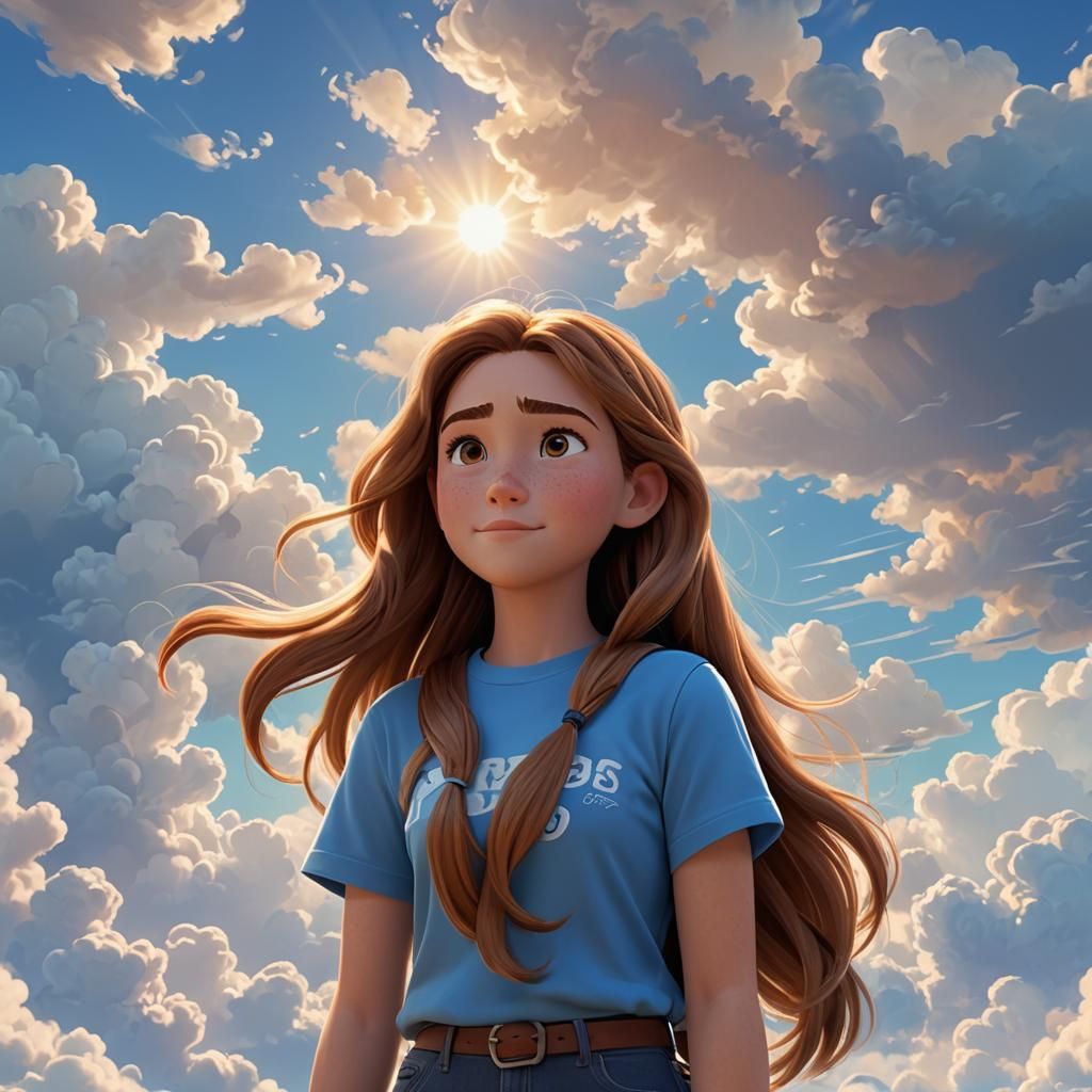 Girl in Blue T-Shirt: Pixar-Style 3D Digital Art