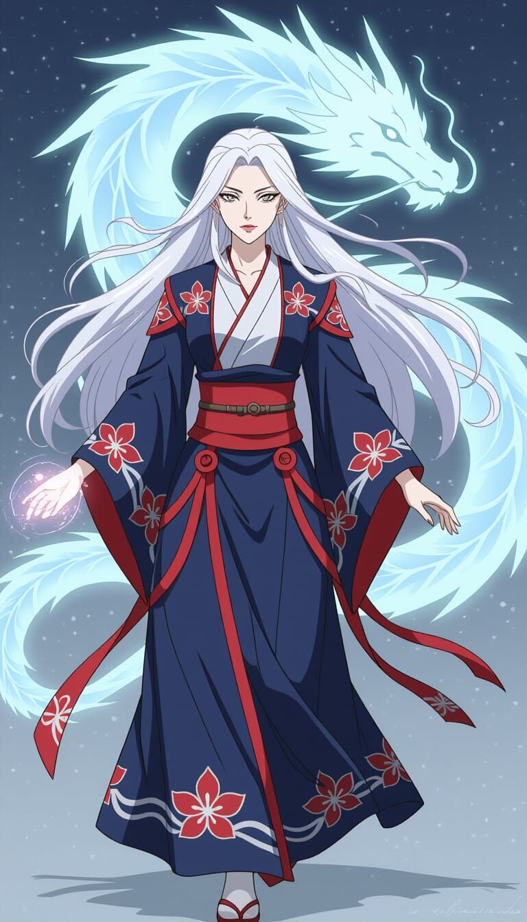 Divine Woman with Dragon in Anime Style