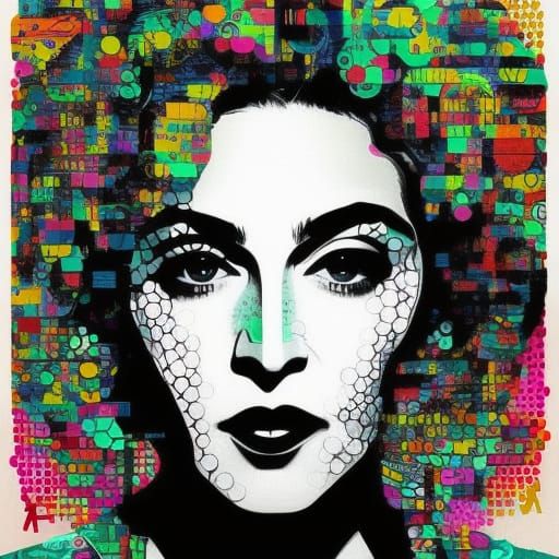 Madonna Pop Art Portrait in Circle Pointillism Style