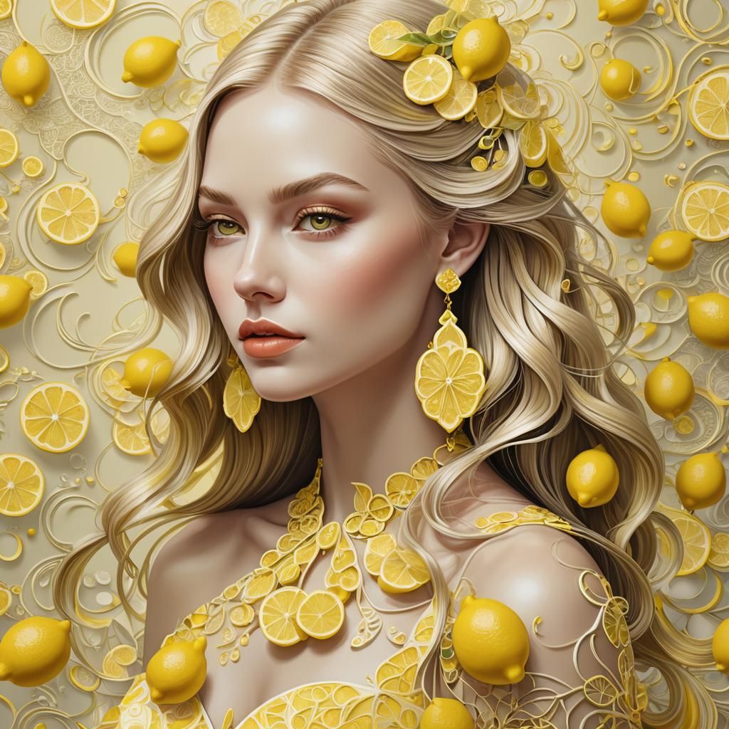Lemon Girl: Elegant Portrait with Abstract Details