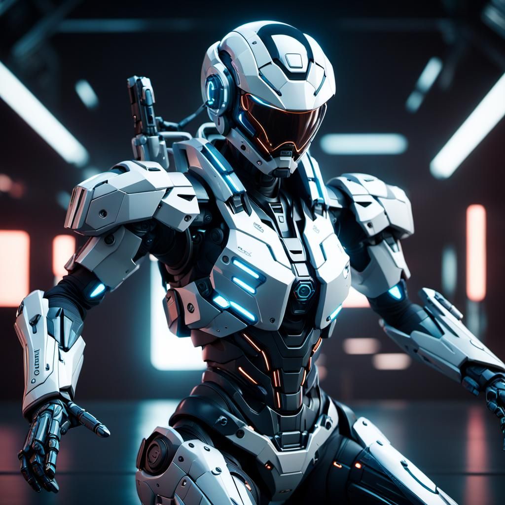 Futuristic Cyber Girl in Kinetic Mech Suit