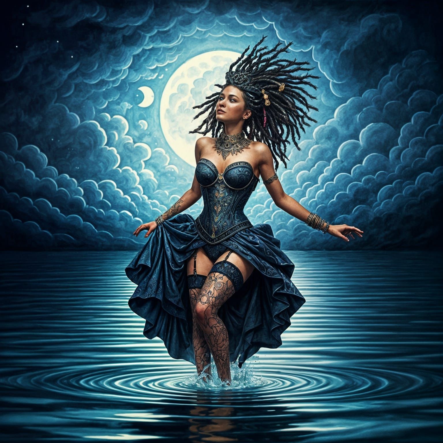 African Diva Queen Dives into Water in Maximalist Moonpunk S...