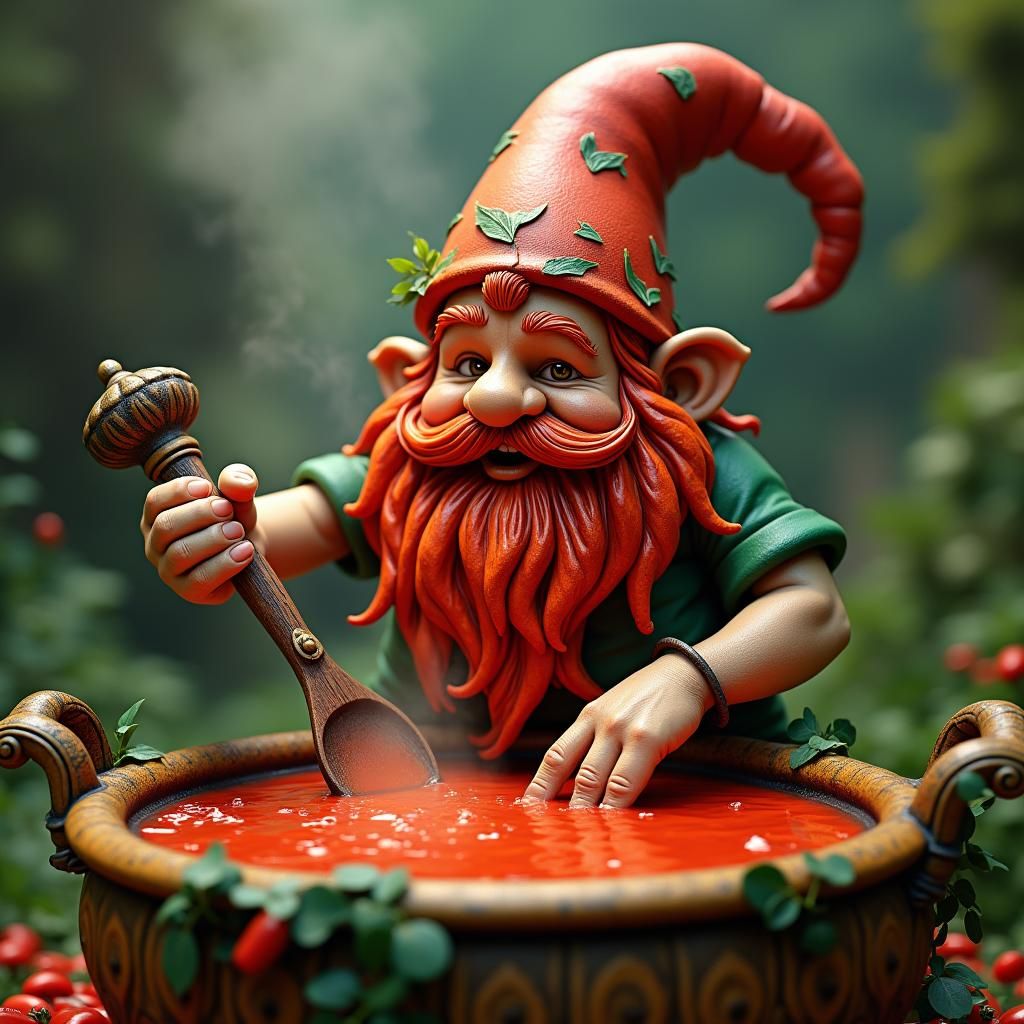 Chili Beard Gnome Stirring a Chili Bowl