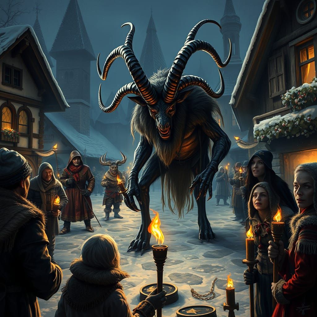 Krampusnoct Festival in a Dark, Whimsical Alpine Village