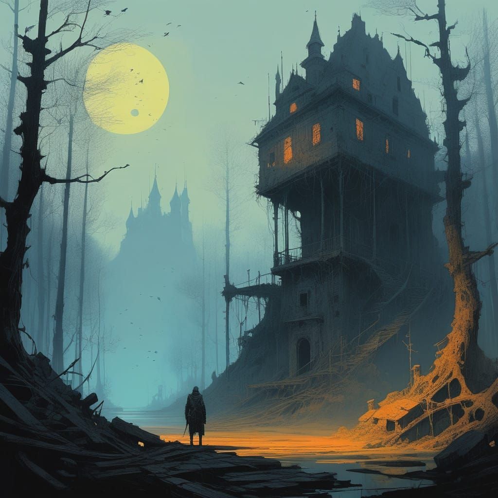 Haunted Knight at the Edge of a Mysterious Ancient Forest