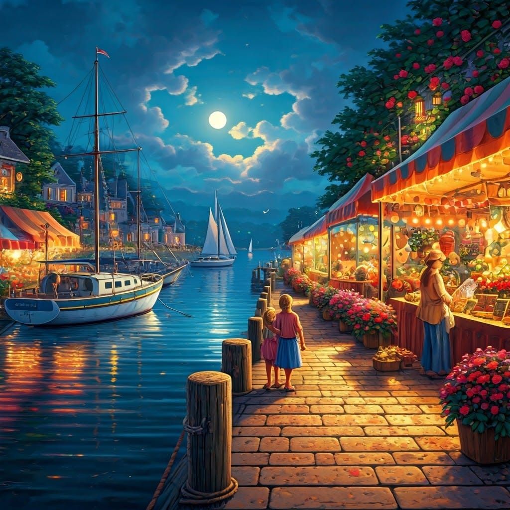 Moonlit Whimsy on the Seaside Quays