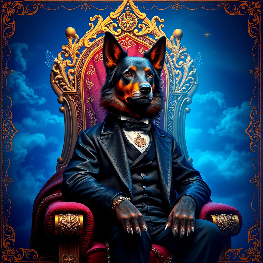 Majestic Canine Lincoln on Throne in Fantasy Style