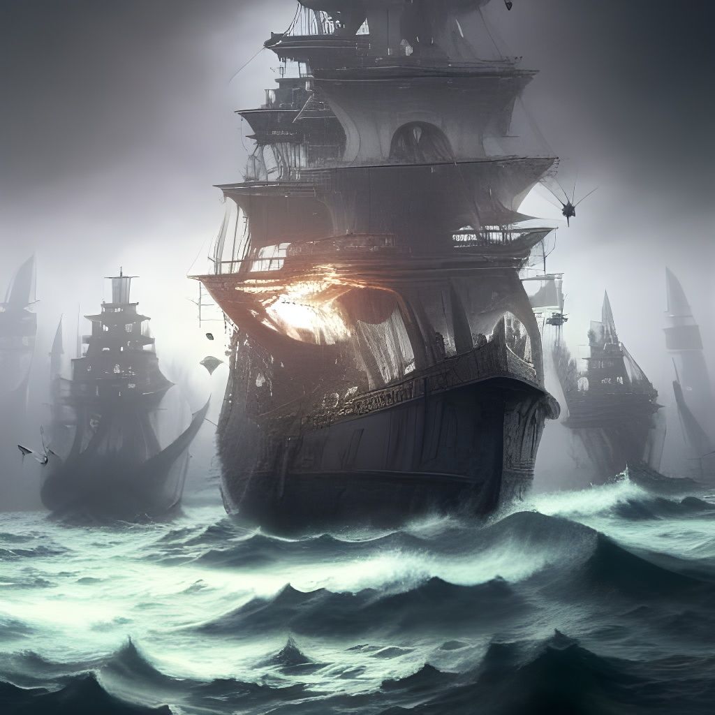 Pirate Ship Invasion of Wonderland in Renaissance Style