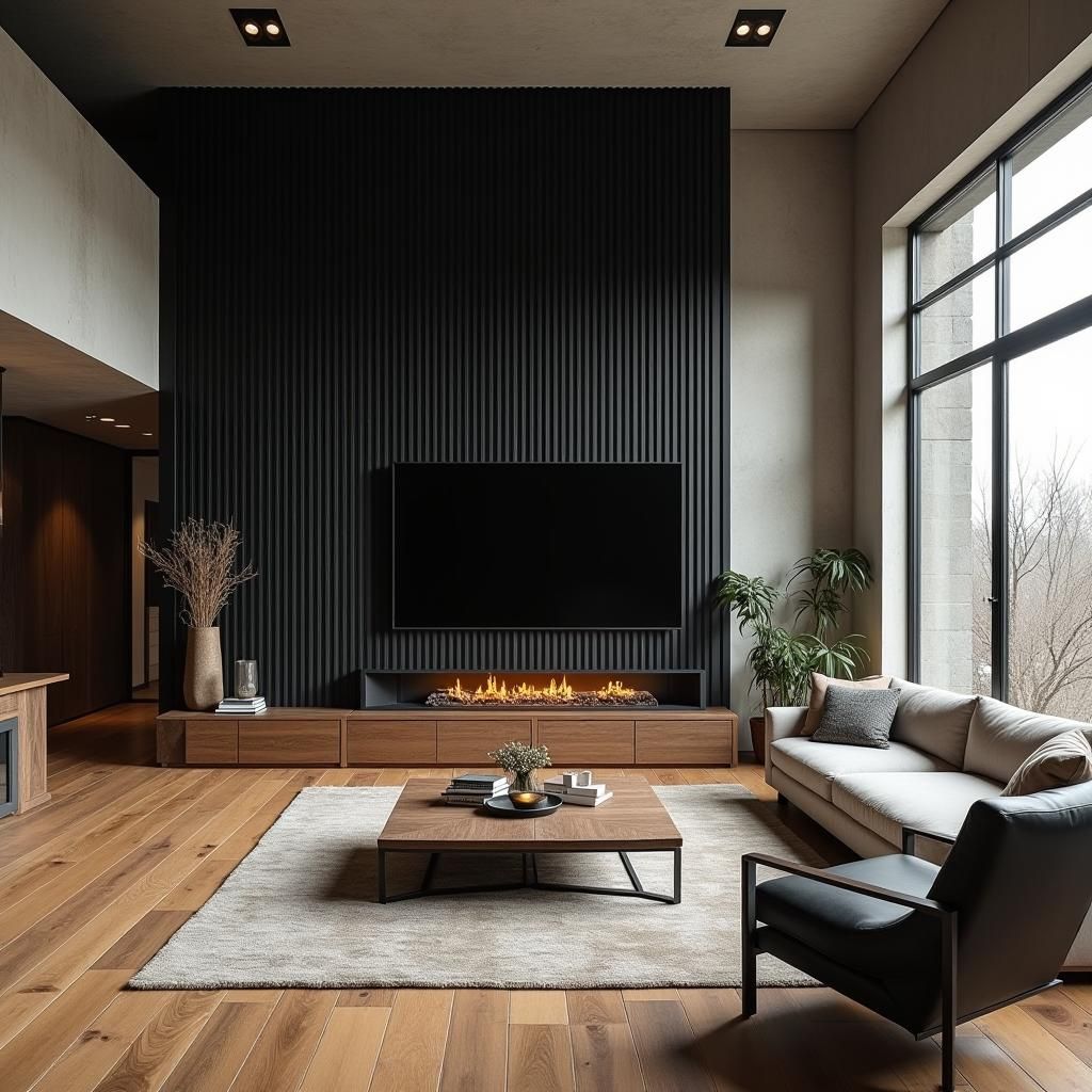 Industrial Chic Living Room with Fluted TV Panel