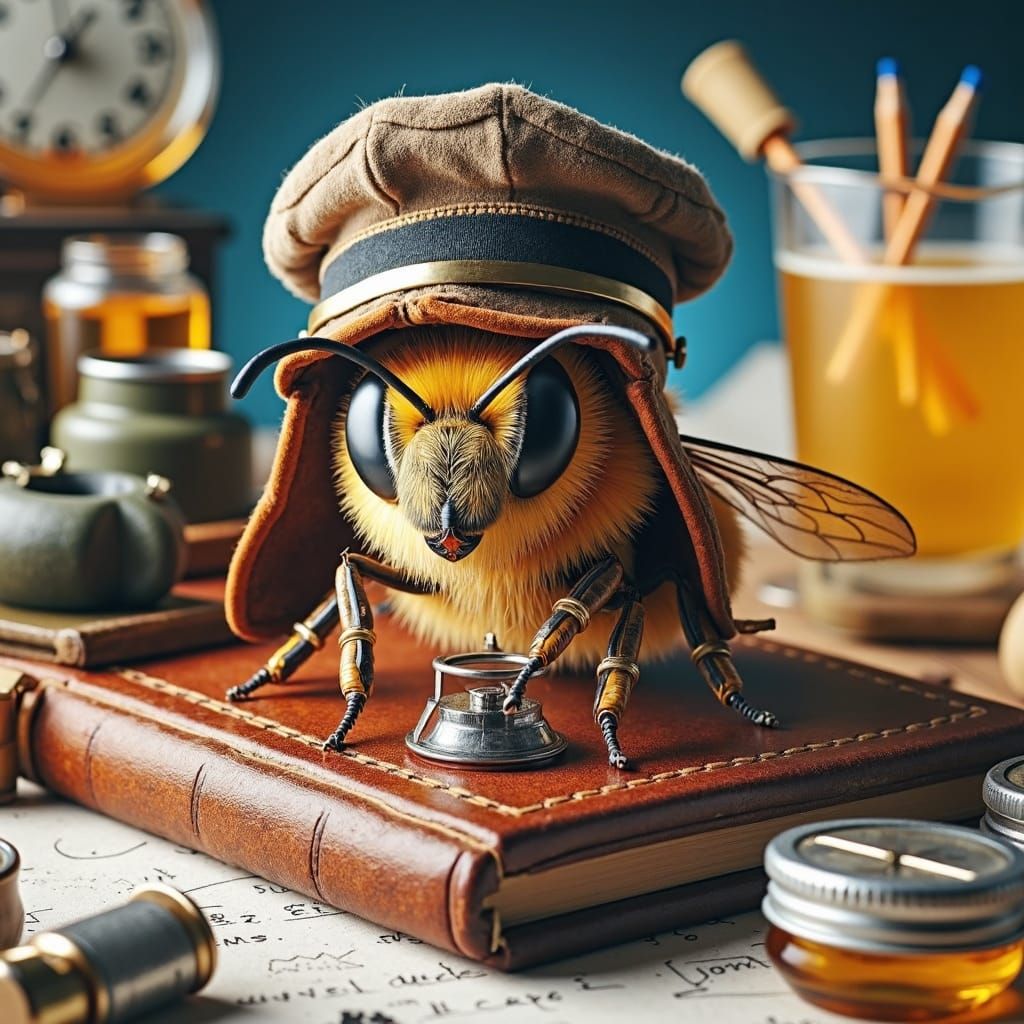 Bee Pilot in Leather Helmet, Atmospheric Photo