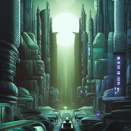 Alien Cityscape in Comic Book Style