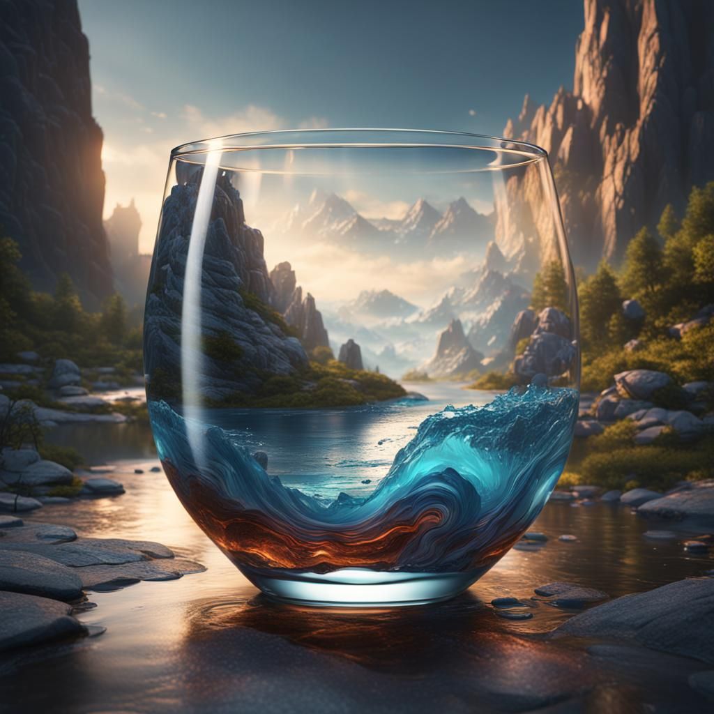 River Mountain in Glass Cup: Fantasy Concept Art