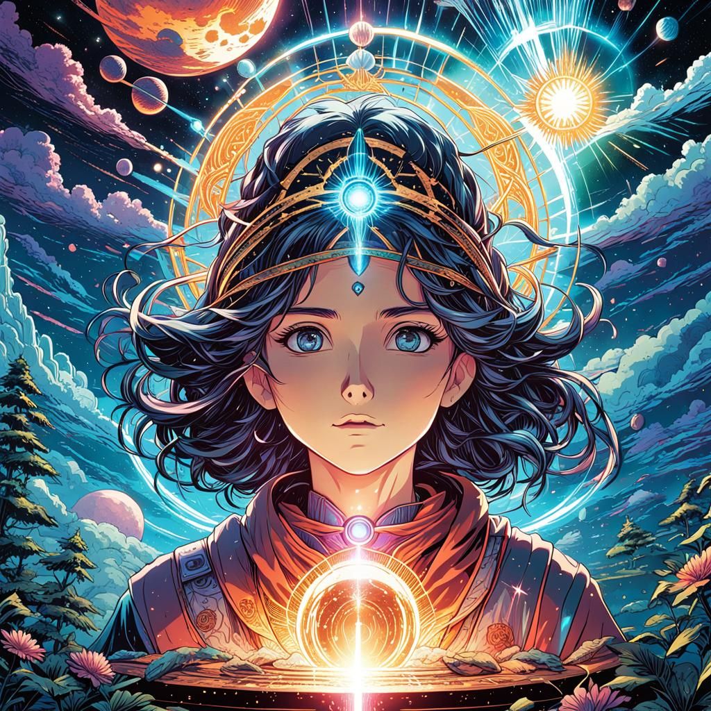 Holographic Astral Cosmic Illustration in Anime Style