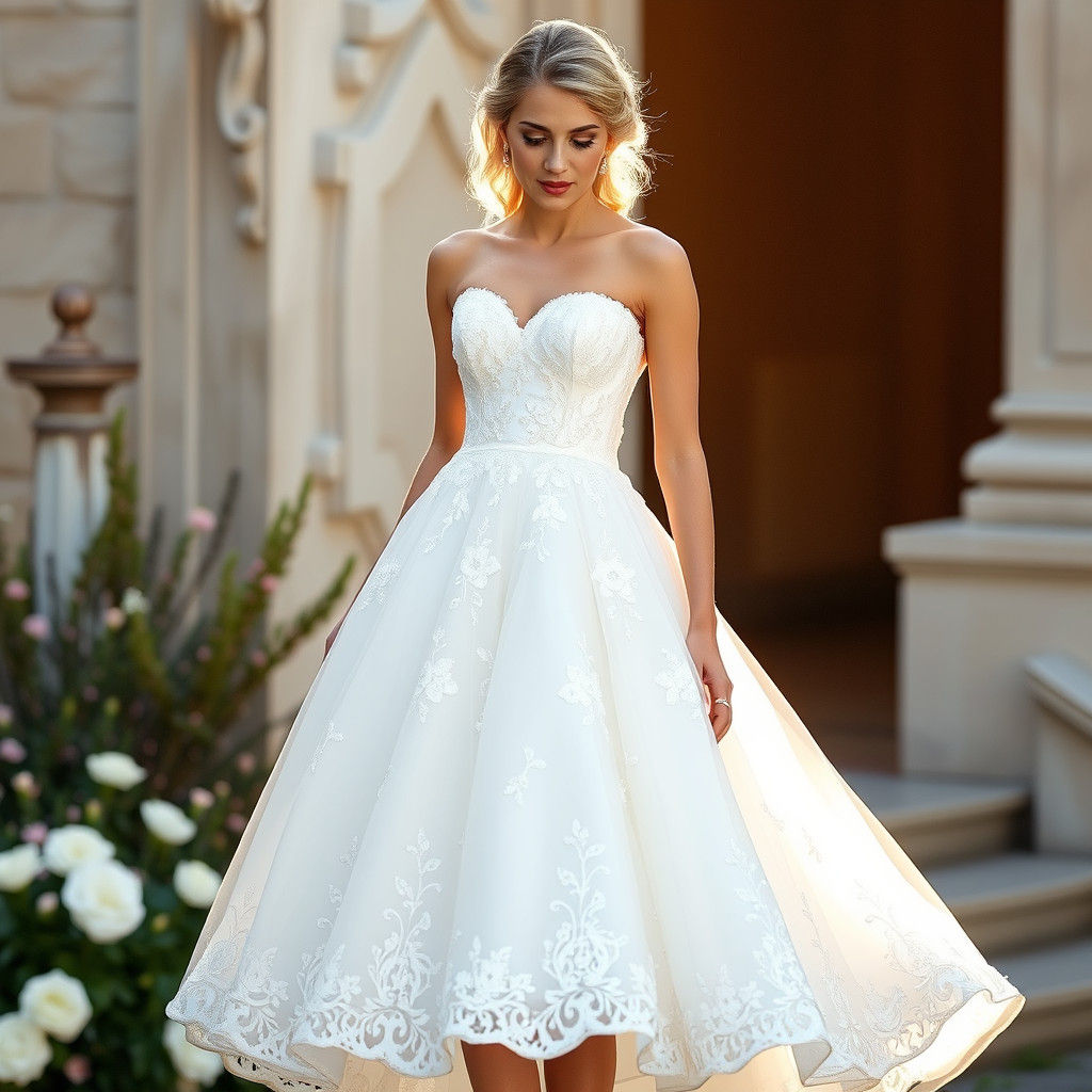 American Mini Wedding Dress with Lace and Crystals