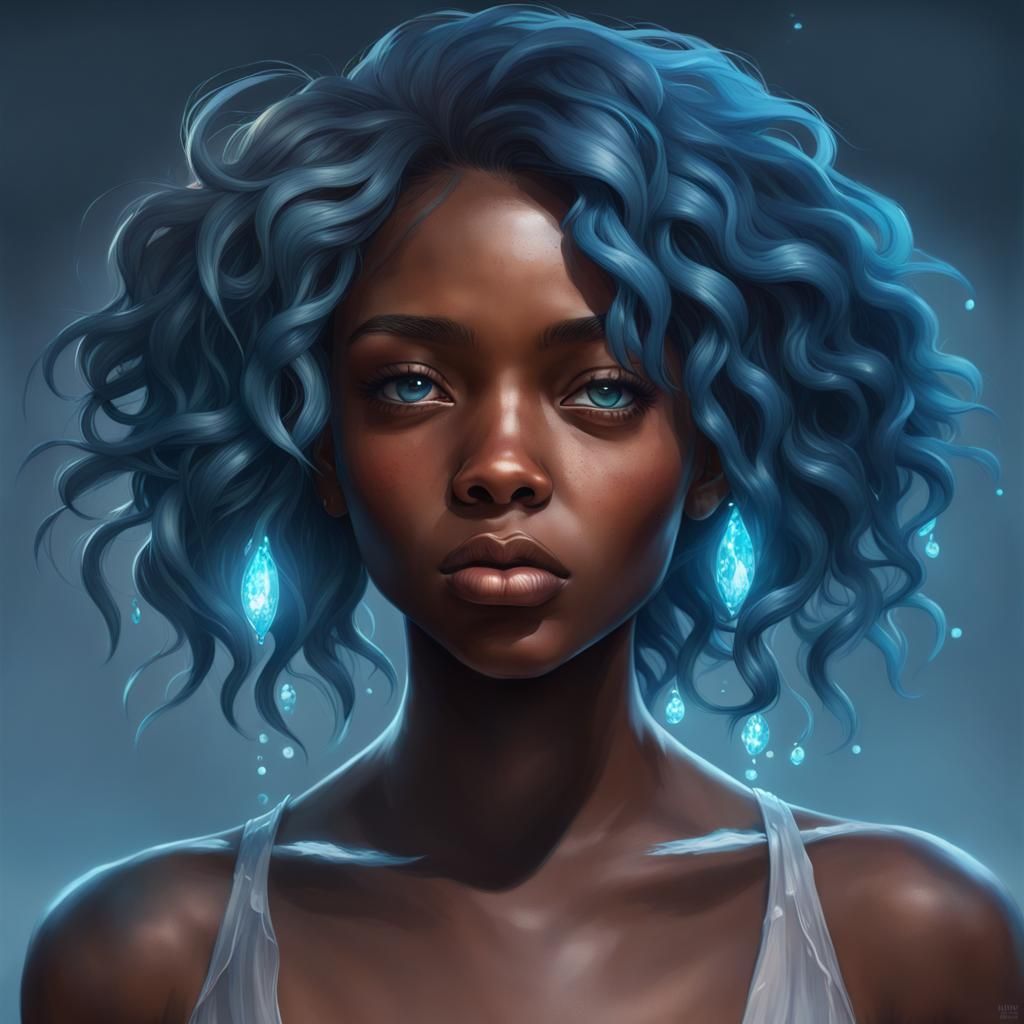 Black Girl with Water Hair: Hyperdetailed Portrait