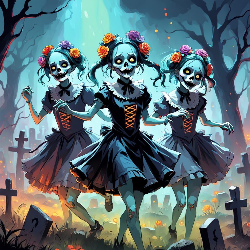 Undead Dancers Rise From Graves in Vibrant Oil Painting