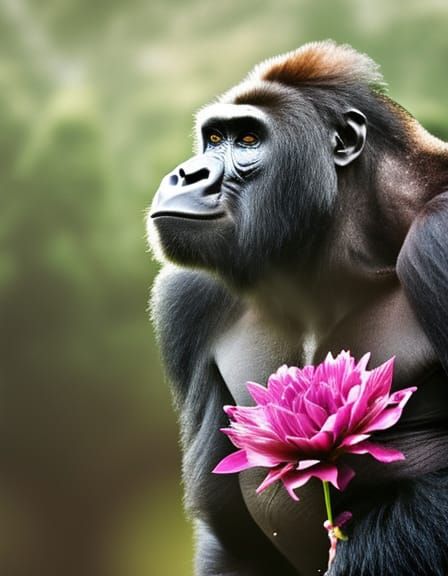 Gorilla and flower