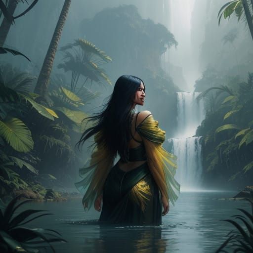 Sultry Tropical Goddess in Vibrant Misty Veil