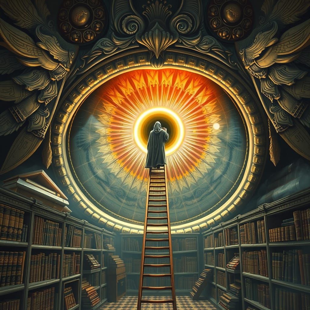 Surreal Library Inside a Giant Glowing Eye