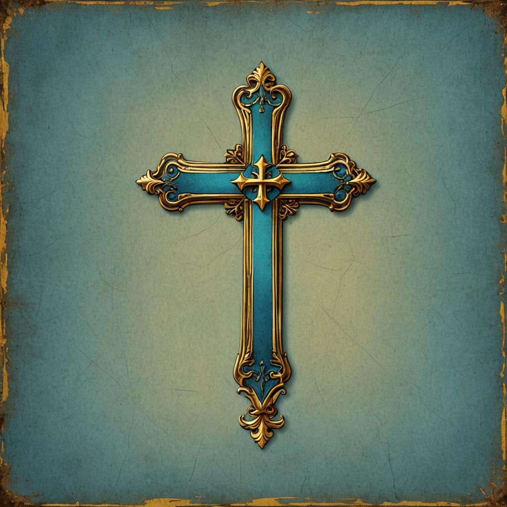 Antique Yellow Cross on Blue Banner