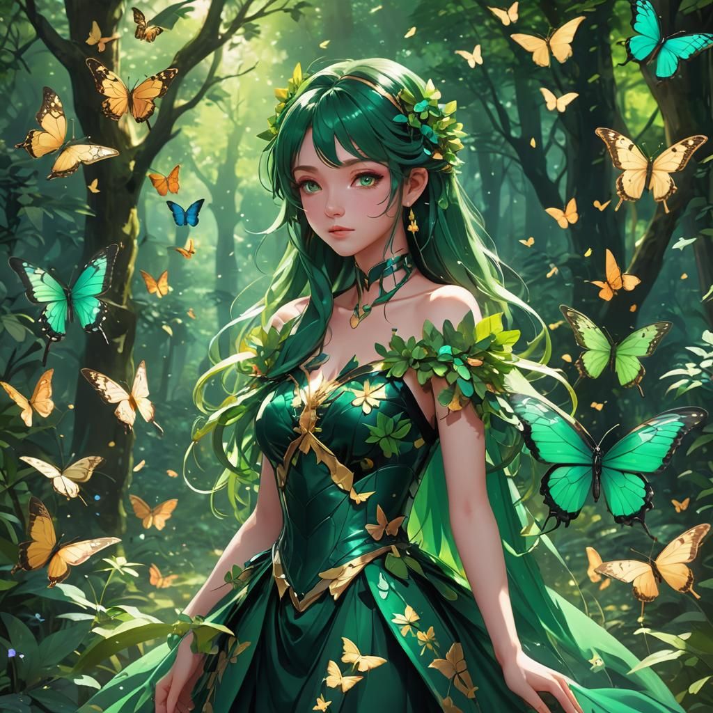 Anime Girl Elara in Emerald Forest