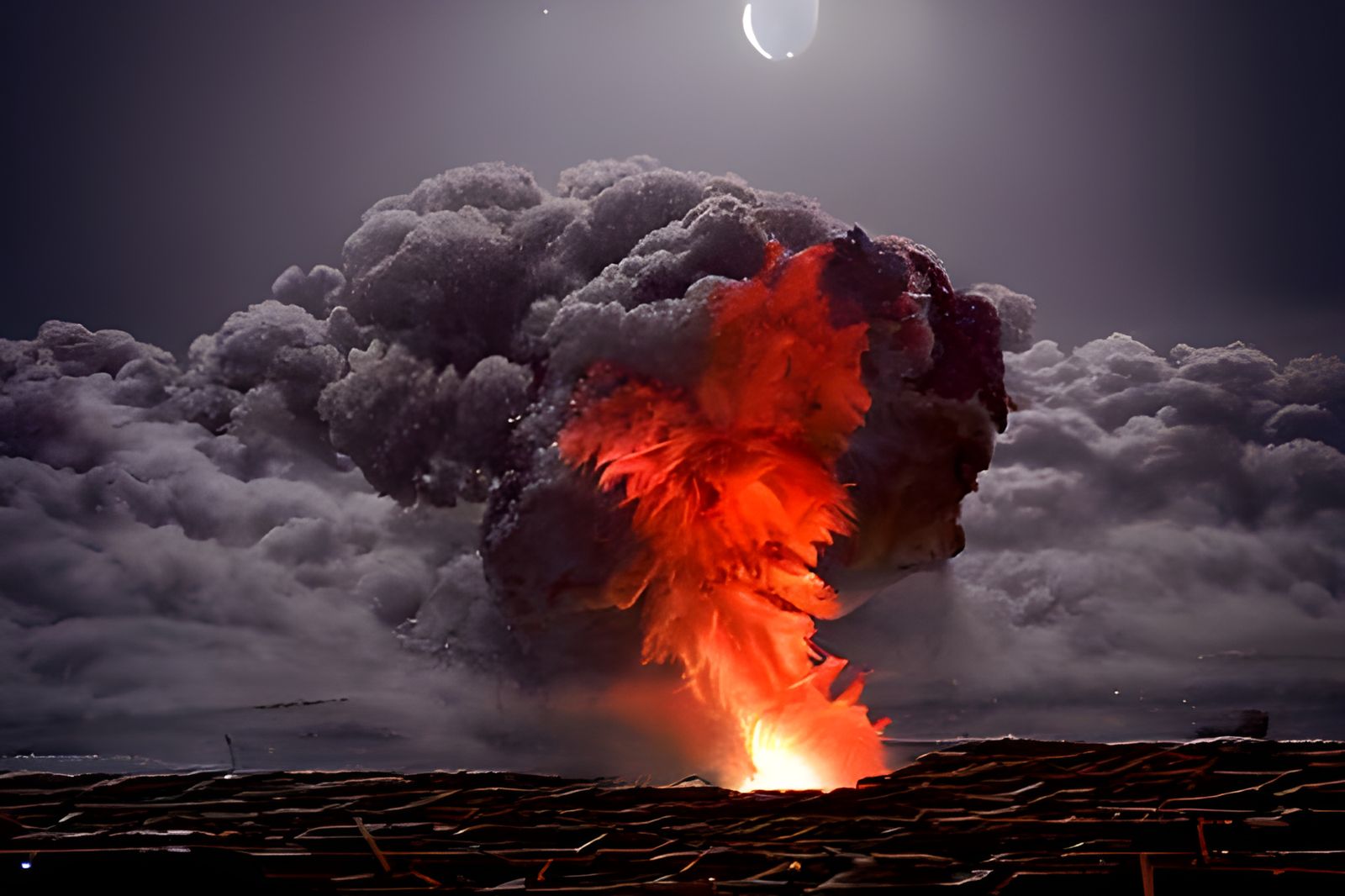 Volcanic Supereruption with Lava Rivers and Fireworks