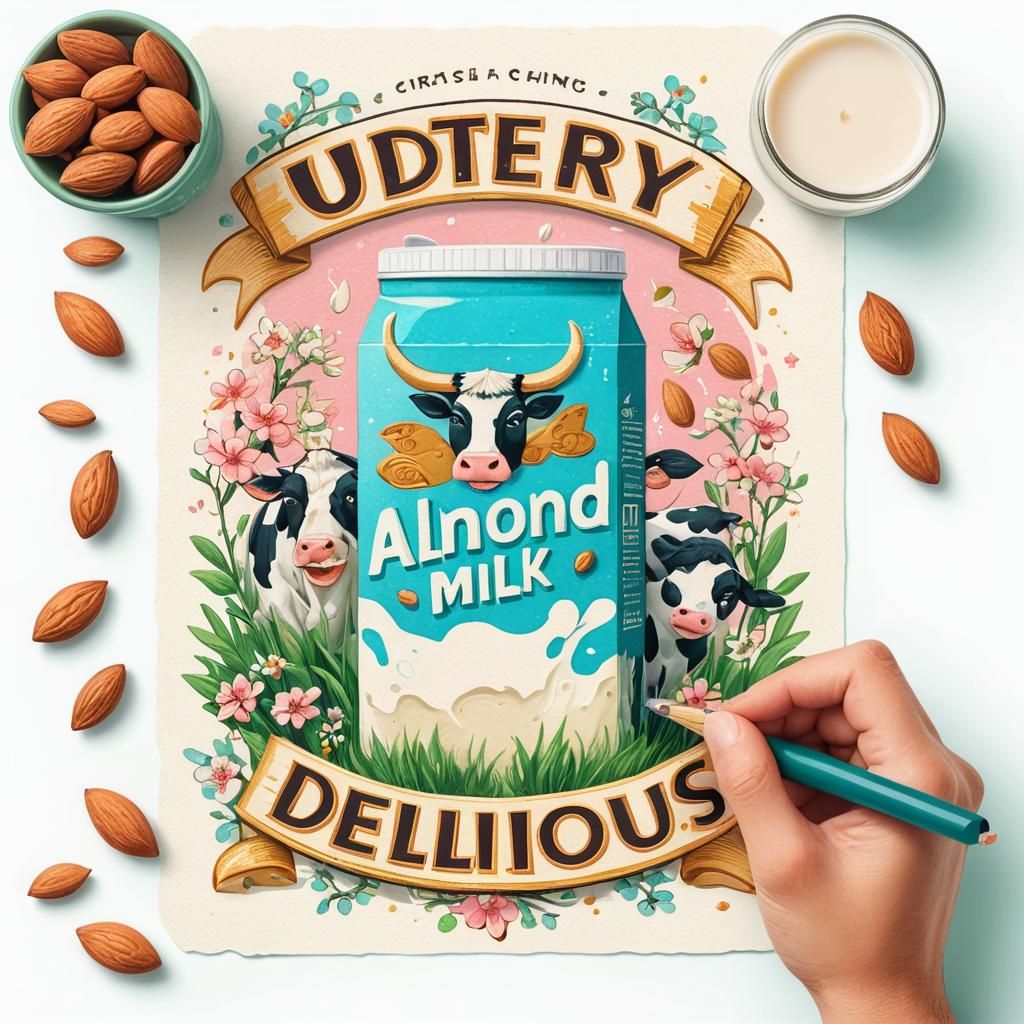 Smiling Cartoon Cow with Almond Blossoms