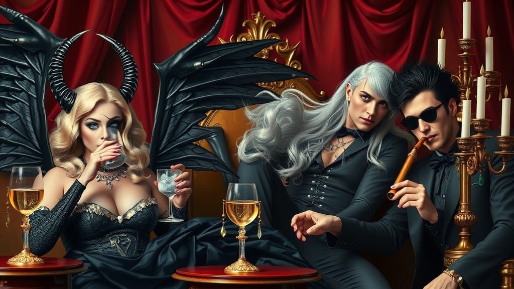 Majestic Dark Fantasy Scene with Seductive Blonde Siren and....