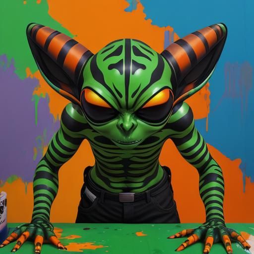 Alien Children in School: Graffiti Art Style