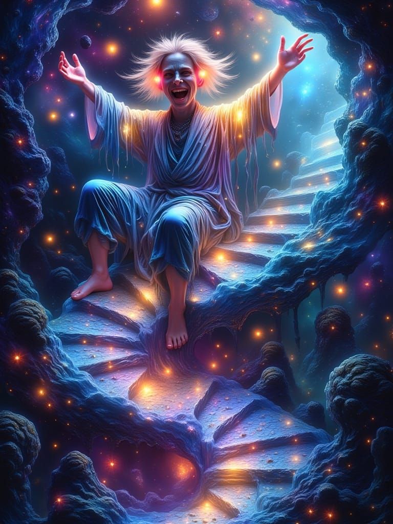 Star-Eyed Bard on Liquid Glass Staircase