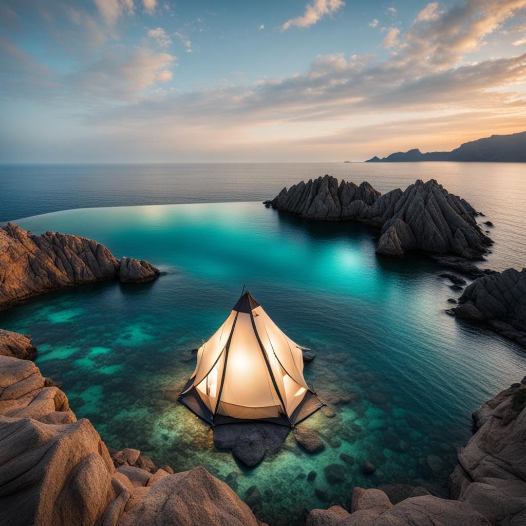 camp on top of the sea and you can see mermaid in the sea