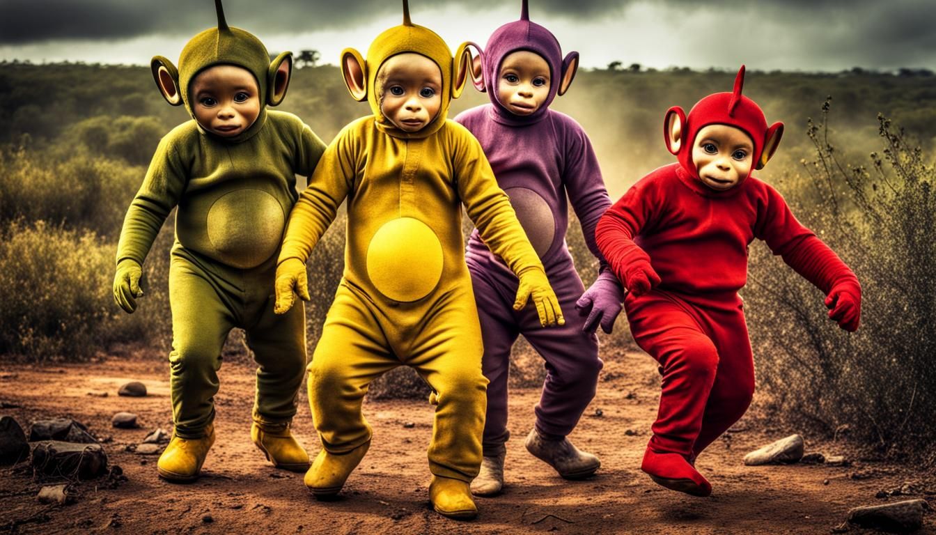 Hyperrealistic Teletubbies Battle Rebels in Africa