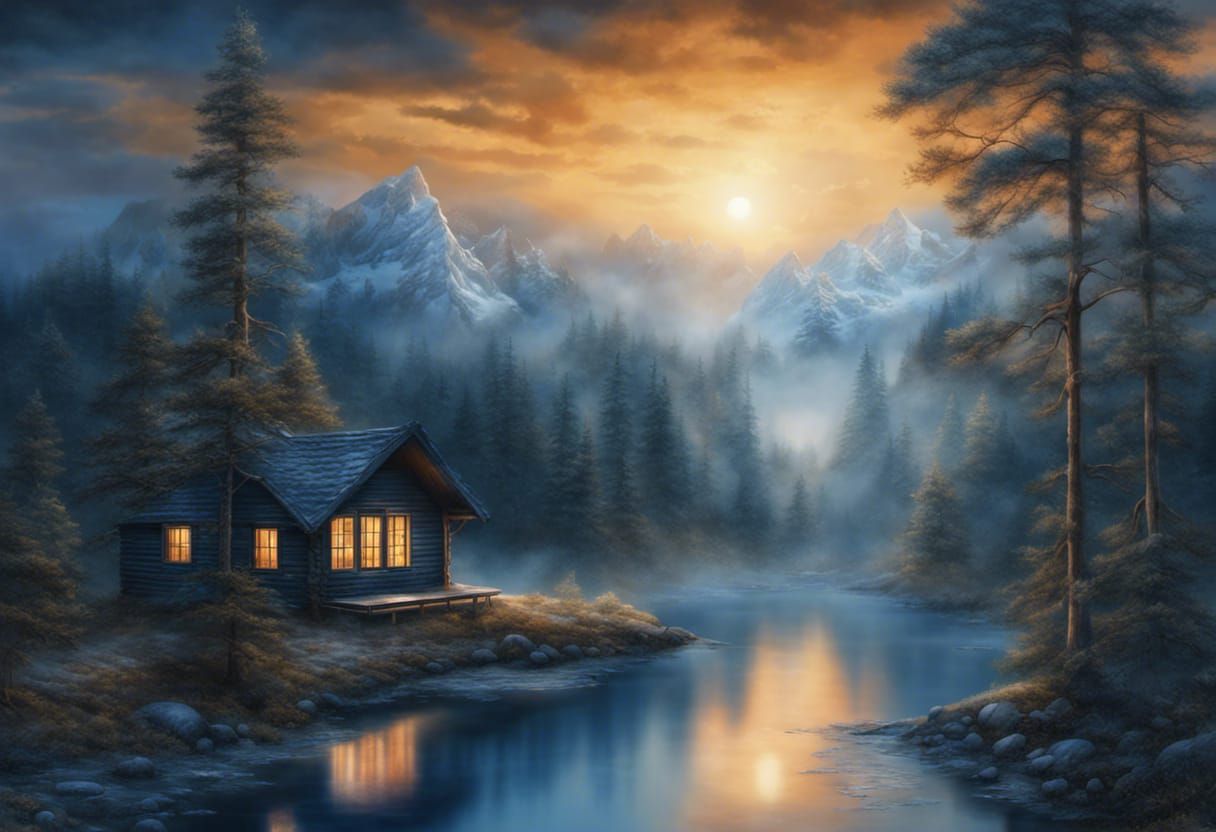 Cozy Cabin in Forestscape: 3D Photorealistic Portrait