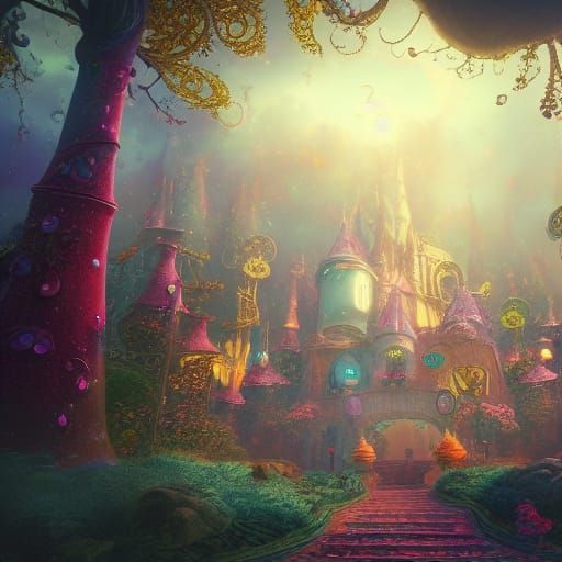 Whimsical Magical Wonderland in Detailed Matte Painting Styl...
