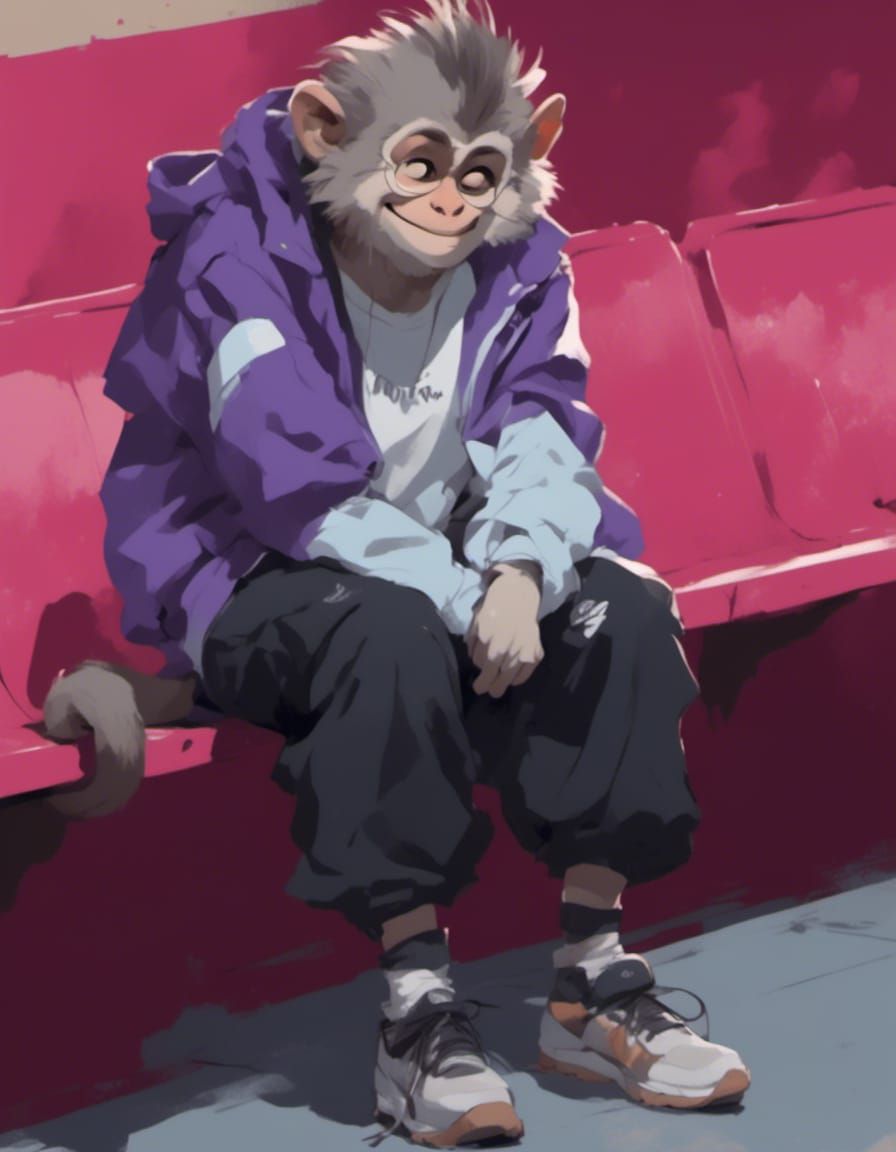 Smiling Monkey-man at a baseball game.