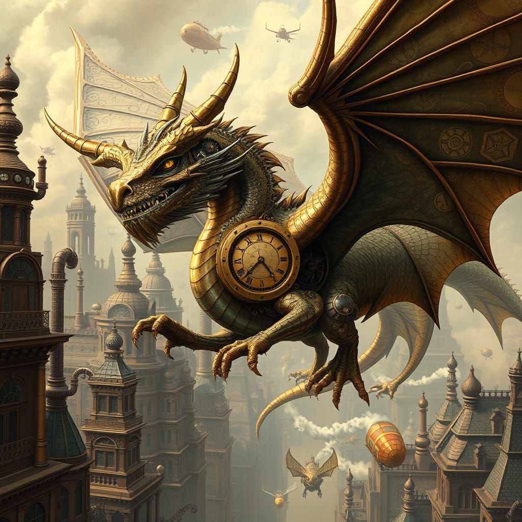 Clockwork Dragon Soars Through Steampunk Metropolis