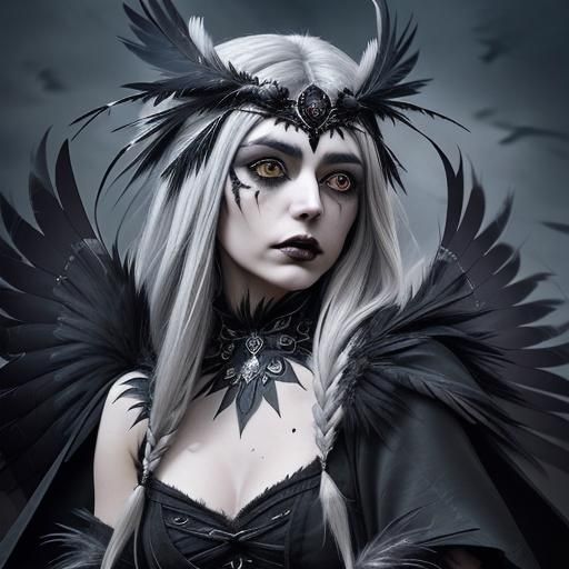 Gothic Crow Goddess in Tim Burton Fantasy Style