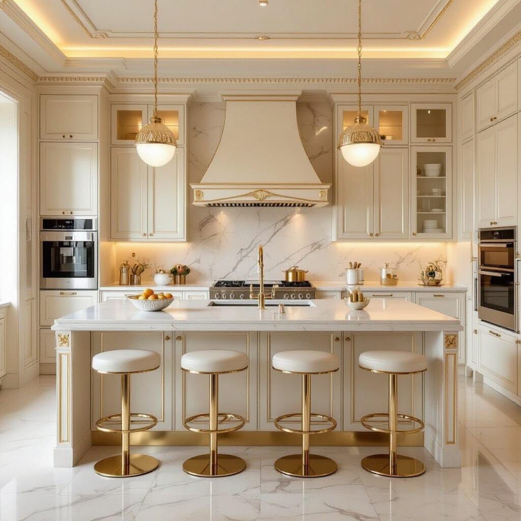 Luxurious Cream and Gold Italian Renaissance Kitchen