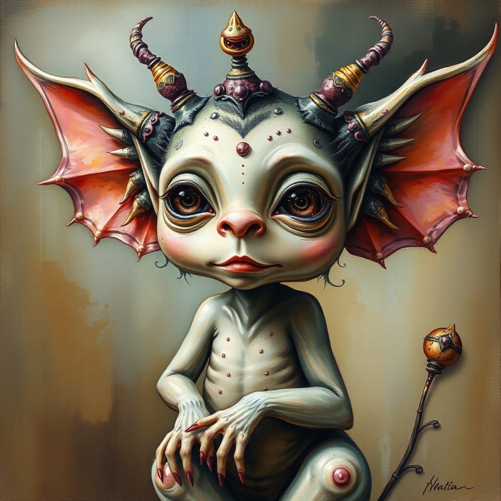 Mystical Young Creature in Surrealist Watercolor Style