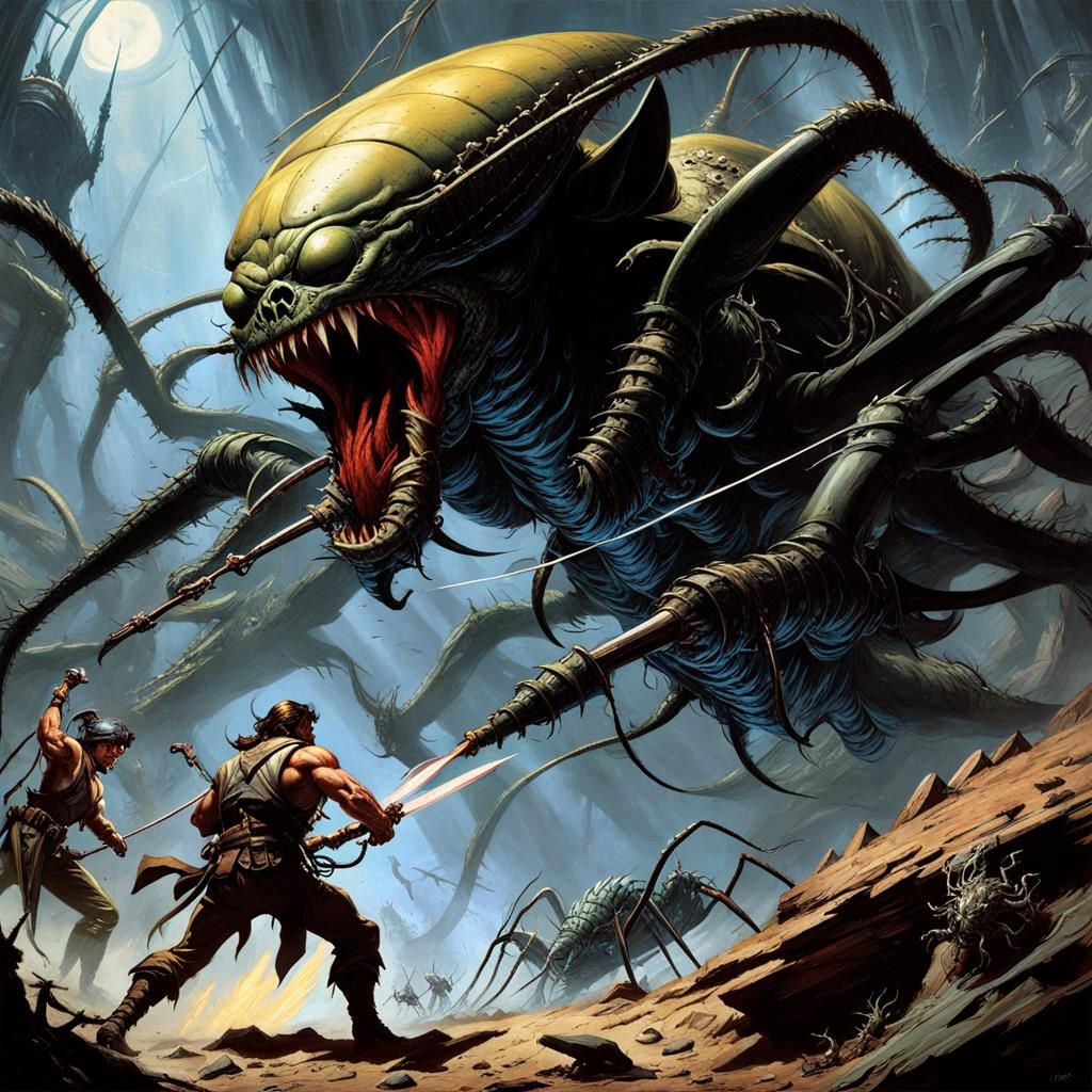 Hero's Battle Against Bladed Spider Alien