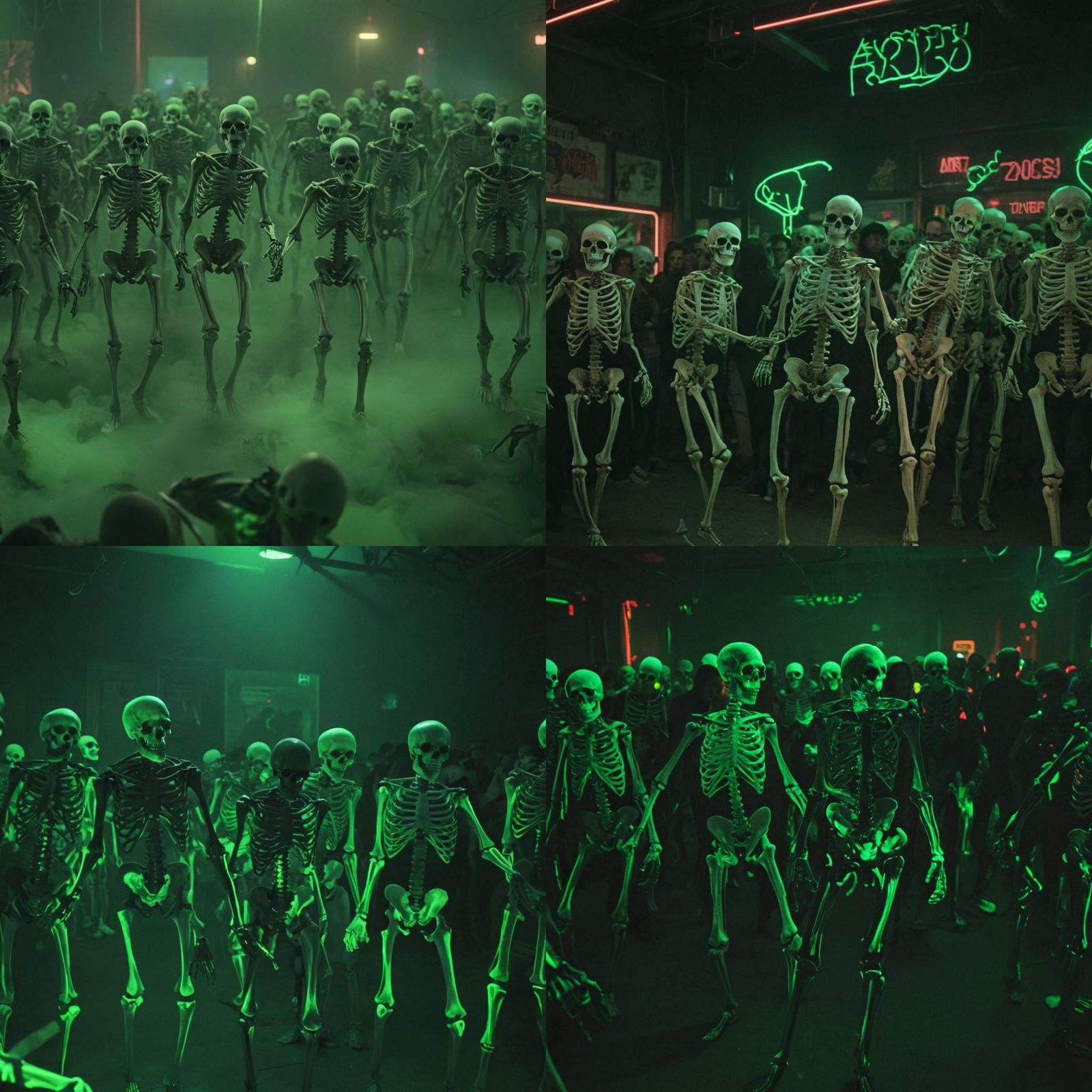 Skeletons Rave Under Neon Lights