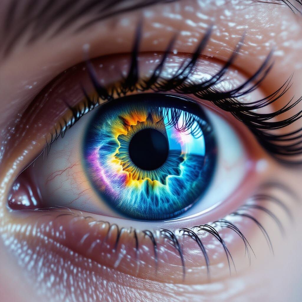 Cosmic Eye: Swirling Nebulae Reflected in Hyper-Realistic De...