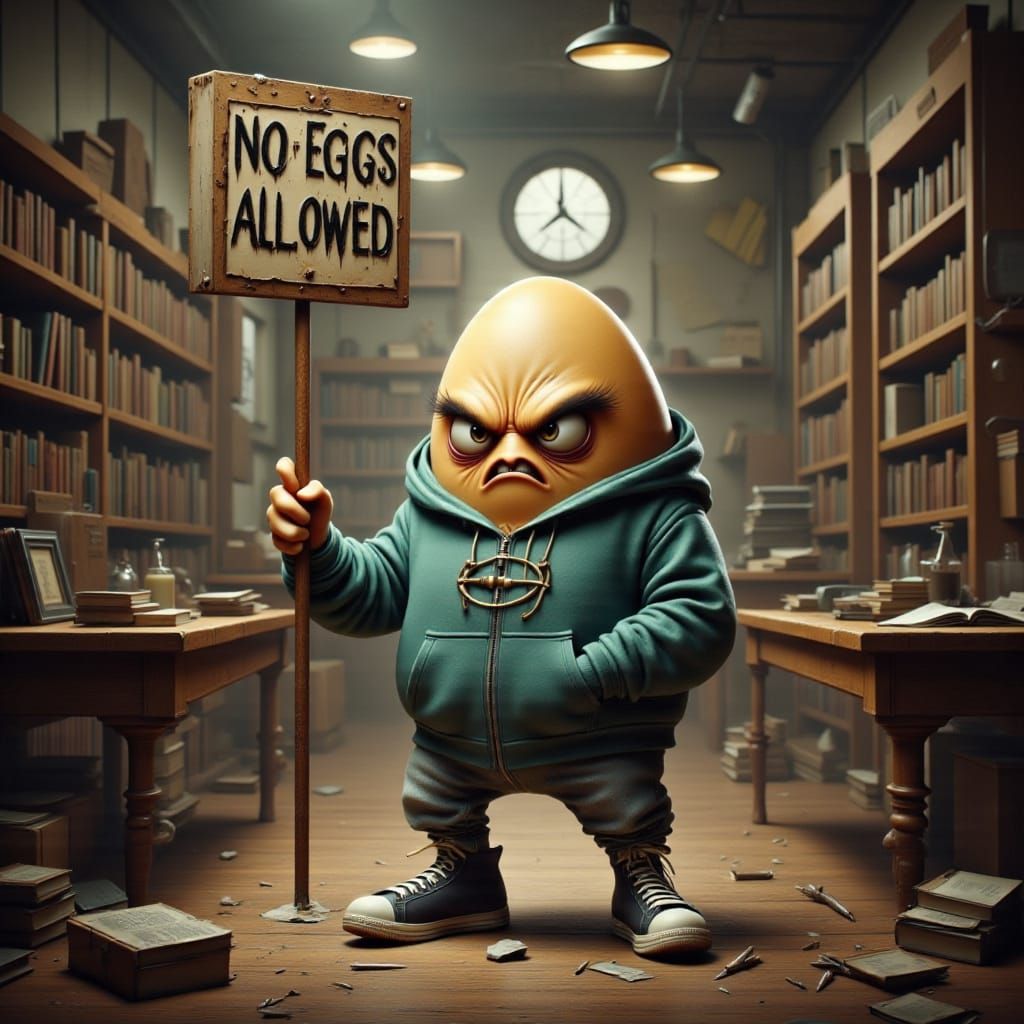 Defiant Egg in Library: Digital Painting with Sketch Element...