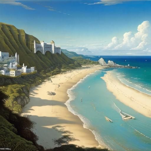 Detailed Beach Scene in Oil on Canvas