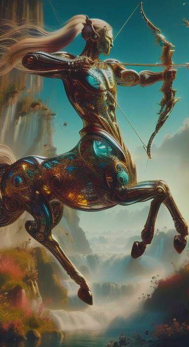 Surreal Centaur Archer in Moody, Hyperrealistic Style