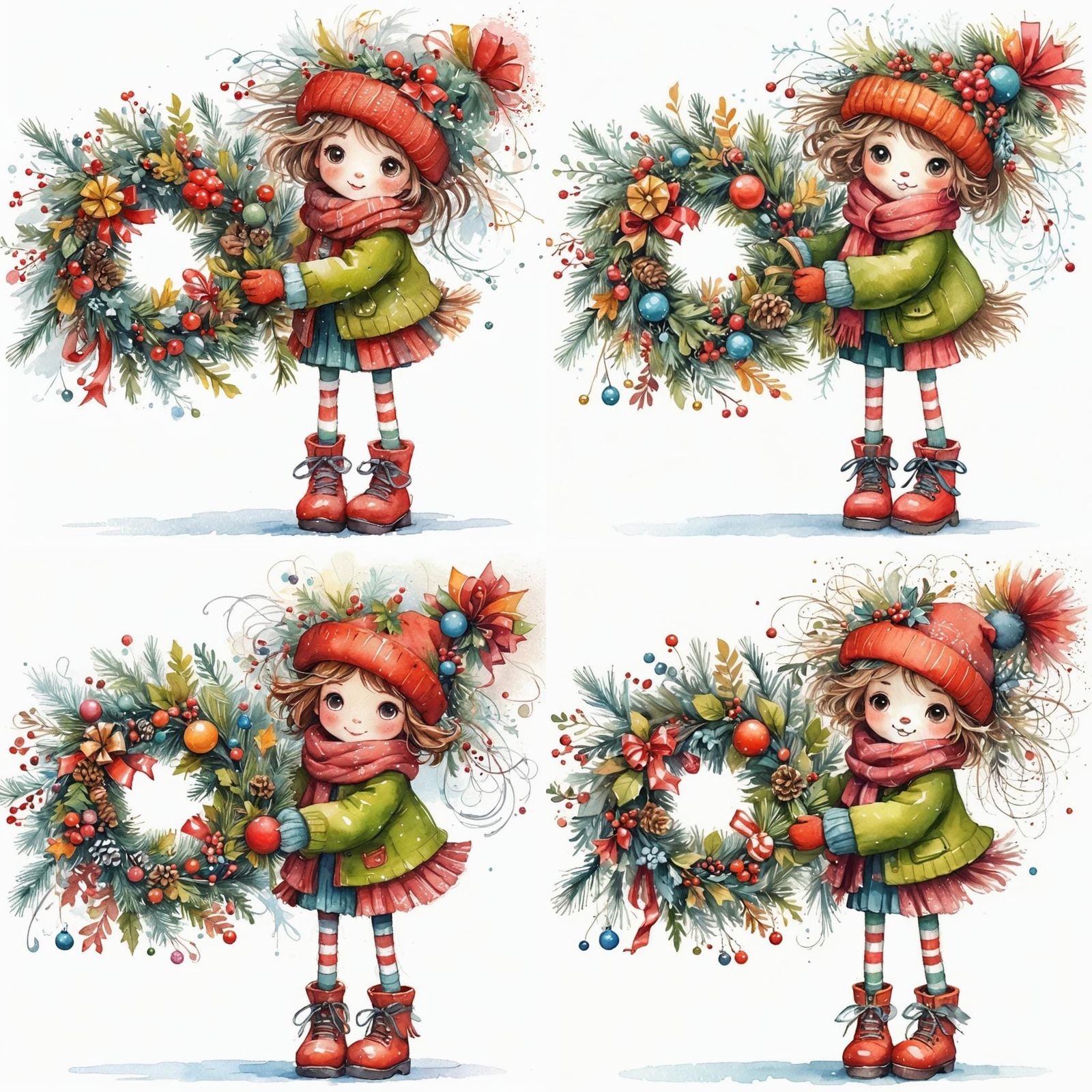 Cute Christmas Card Figure Illustrations