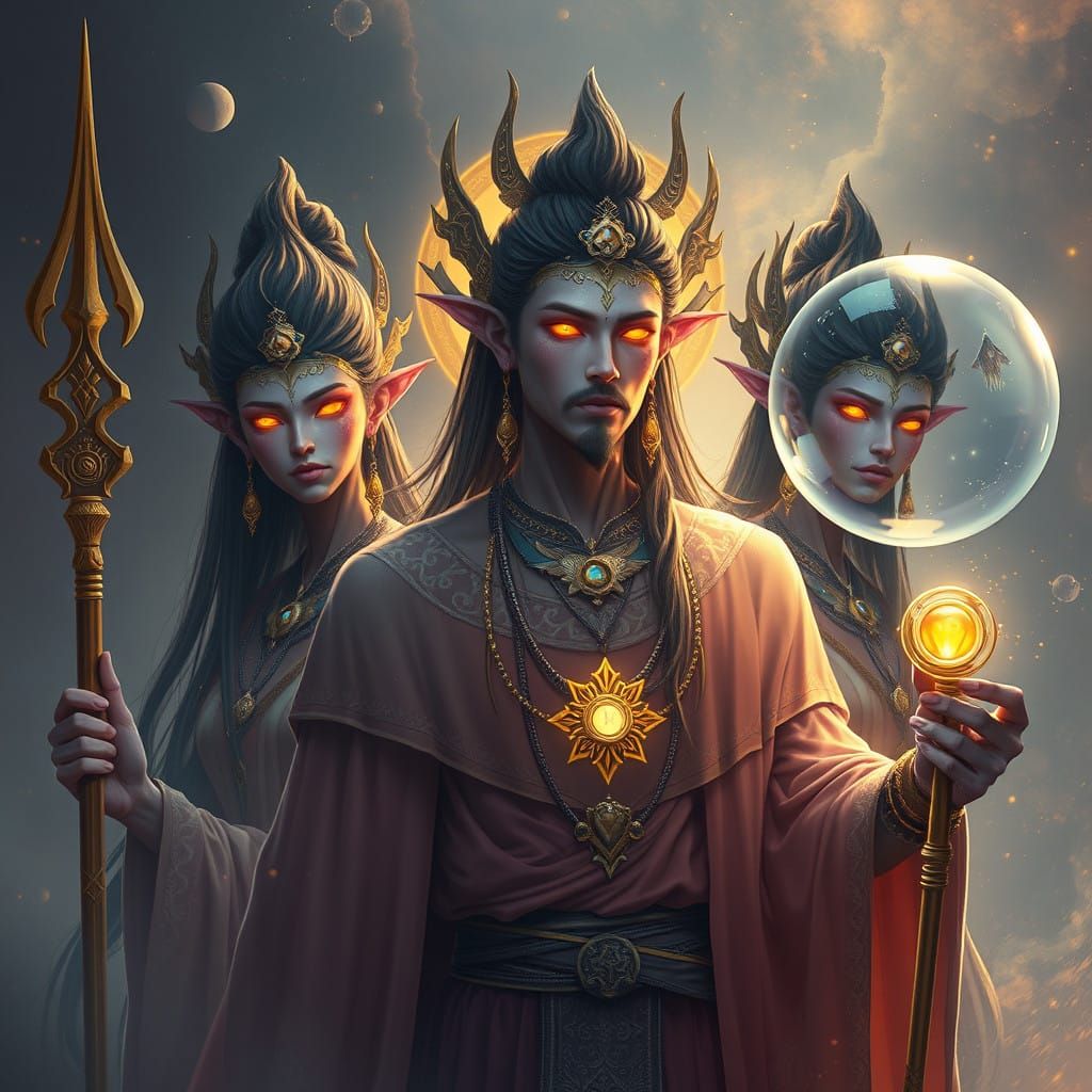 Divine Entity Surrounded by Enchanting Tulpas in a Vivid Fan...