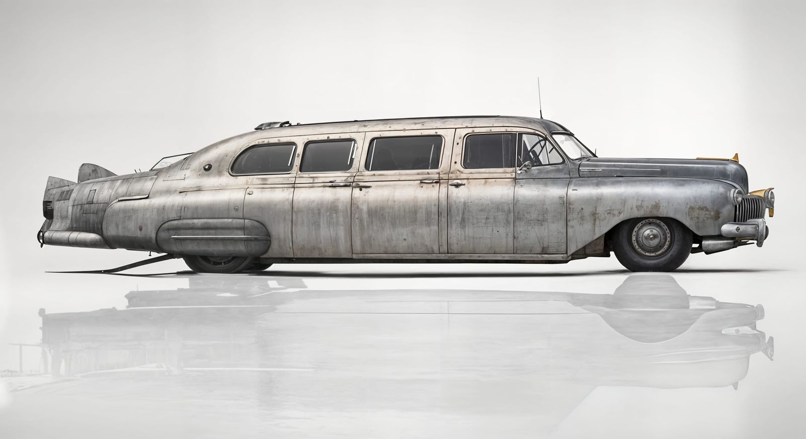 Retro Futuristic Limousine in Modern Cityscape