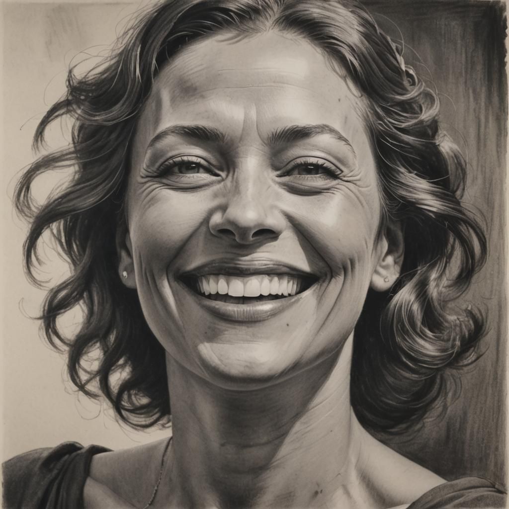 Charcoal Woman Expressing Joie de Vivre