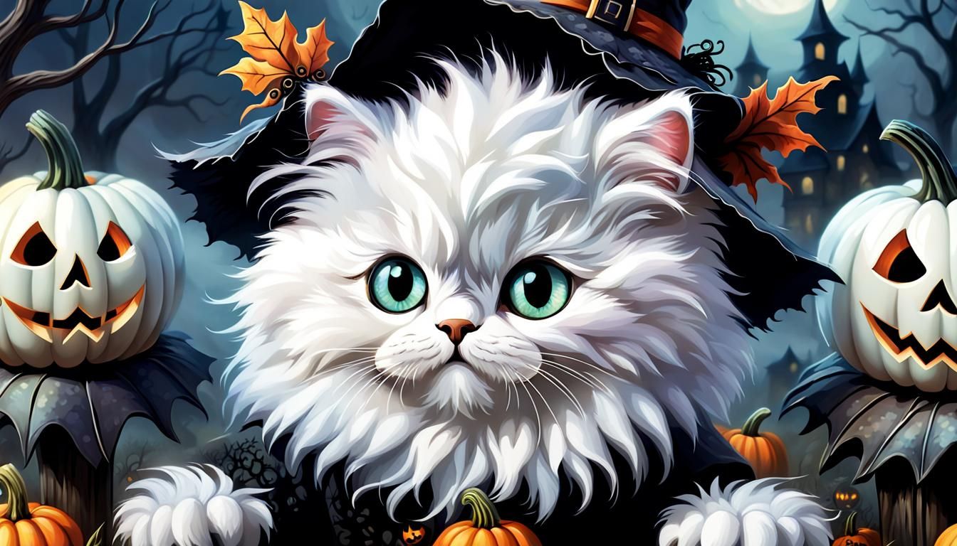 Halloween Kitten Scarecrow in Ethereal 3D Style